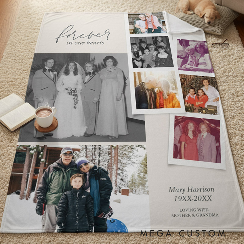 Personalized Memorial Filmstrip Fleece Photo Blanket Forever in Our Heart Sympathy Blanket for Family