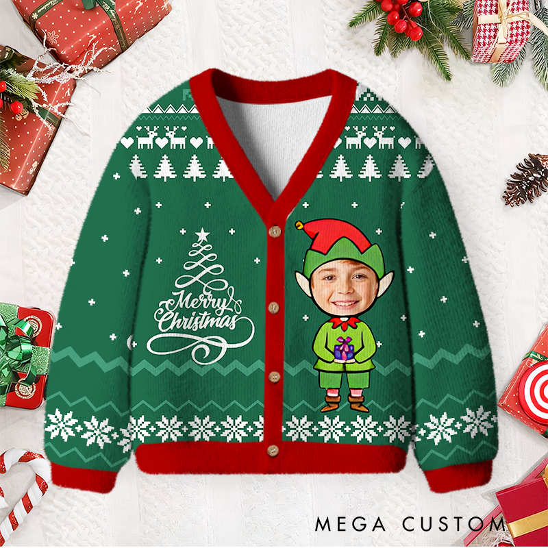 Personalized Photo Kids Christmas Cardigan Sweater Funny Sweatshirt Gifts