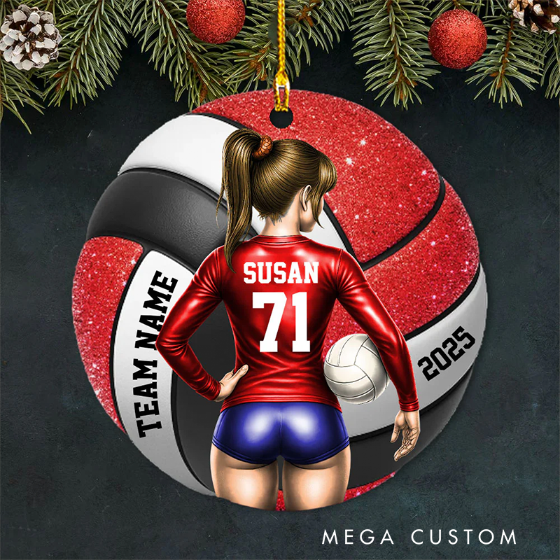 Personalized Volleyball Ornament with Custom Name, Number, Team, and Year Design
