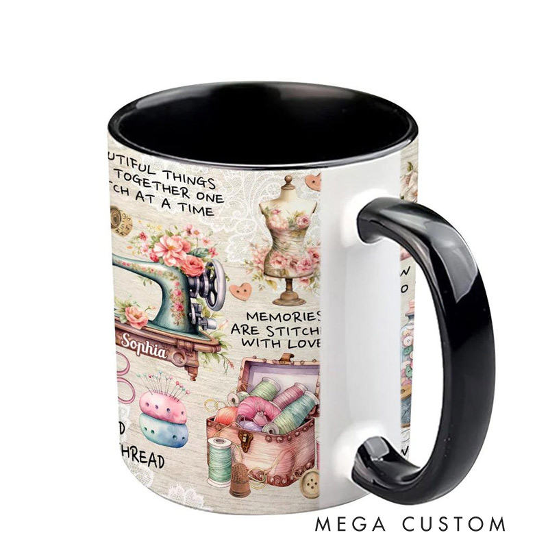 Personalized Sew Addicted To Sewing Accent Mug Sewing Gift  for sewing lovers