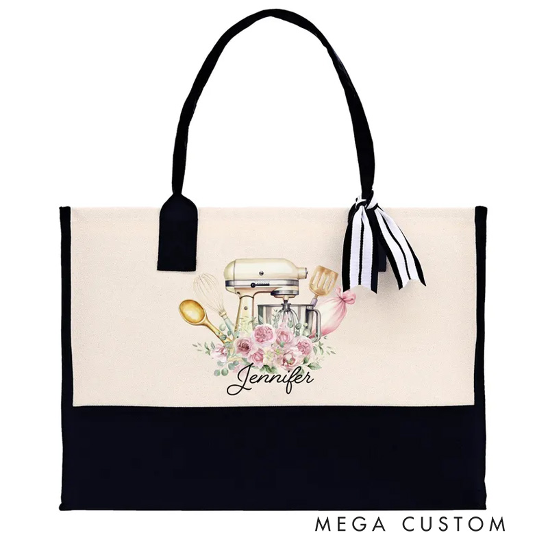 Personalized Baker Tote Bag with Name Cookie Baker Gift for Her Chef Tote Bag for Baking Lovers