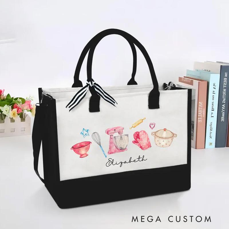 Personalized Cookie Baker Tote Bag with Name Baking Tool Bag Gift for Baker Mom Her Grandma Mom Chef Tote Bag for Baking Lovers