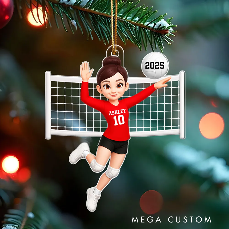 Personalized Volleyball Player Ornament with Custom Name, Number, and Year Design