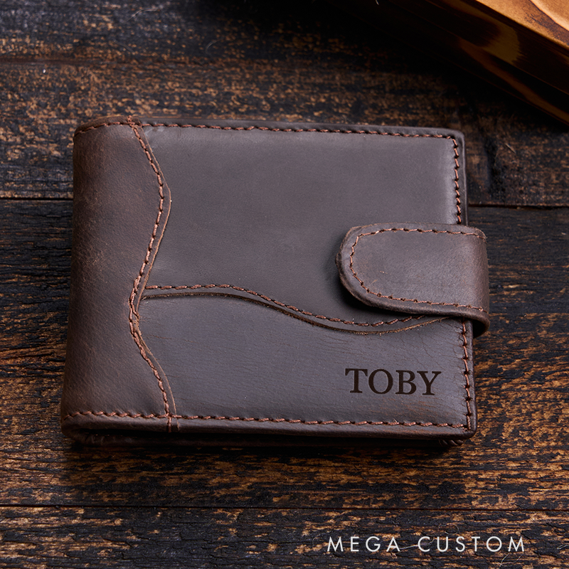Personalized Leather Wallet For Men Engraved Crazy Horse Wallet Leather Gift for Him Groomsman Gift Boyfriend Gift Dad Gift Husband Gift