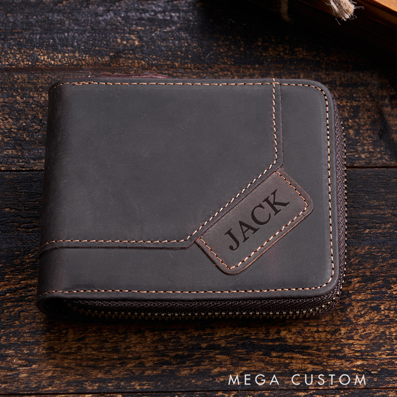 Personalized Leather Wallet For Him Crazy Horse Leather Wallet Engraved Mens Wallet Leather Custom Wallet Anniversary Gift Boyfriend Gift Dad Gift Husband Gift