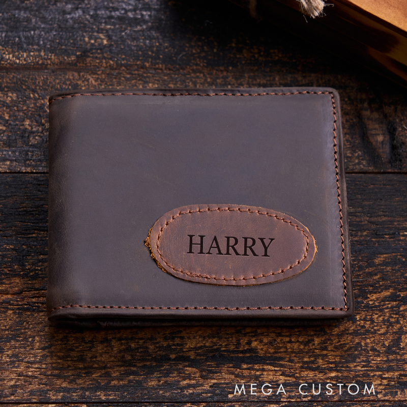 Personalized Leather Wallet Engraved Crazy Horse Wallet Custom Men's Wallet Birthday Gift for Him Groomsman Gift Boyfriend Gift Dad Gift Husband Gift