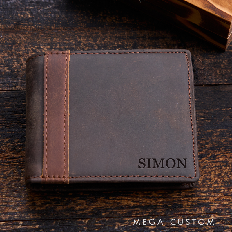 Personalized Leather Wallet Engraved Crazy Horse Wallet Custom Men's Wallet Birthday Gift for Him Groomsman Gift Boyfriend Gift Dad Gift Husband Gift