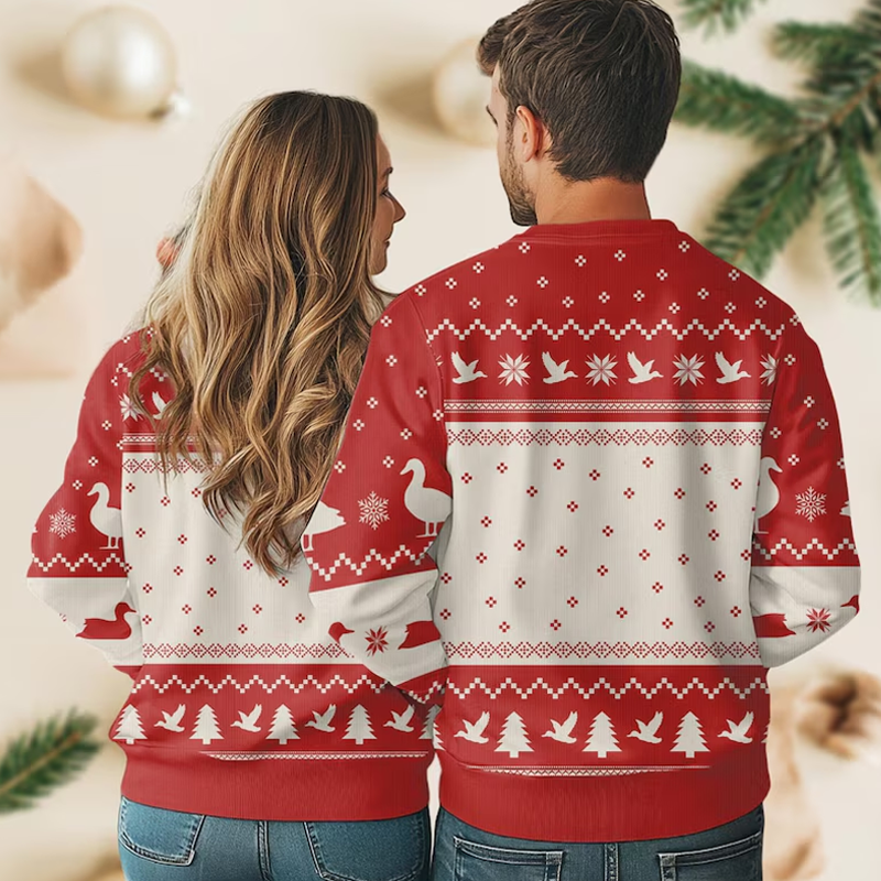 Personalized Name Ugly Sweater Duck Merry Christmas Ugly Sweater Funny Duck Christmas Shirt for Women Animal Xmas Sweater Funny Gift