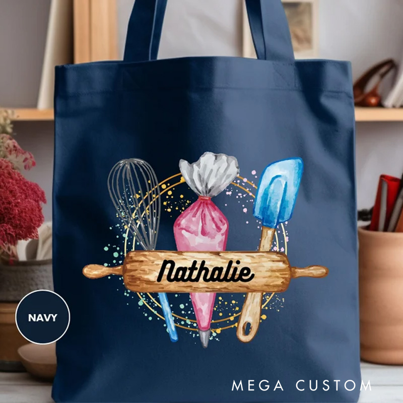 Personalized Baking Tool Tote Bag Custom Dessert Chef Tote with Name Cake Baker Tote Bag for Baker Amateur Bakers Baking Lover Gift