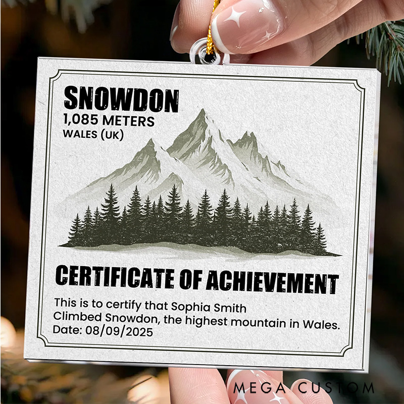 Personalized Certificate of Achievement Hiking Christmas Ornament Christmas Tree Ornament Gift for Adventure Hiking Lover