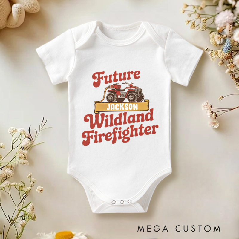 Personalized Wildland Firefighter Inspired Baby Bodysuit with Custom Name and Bold Future Firefighter Graphic Kids T-Shirt
