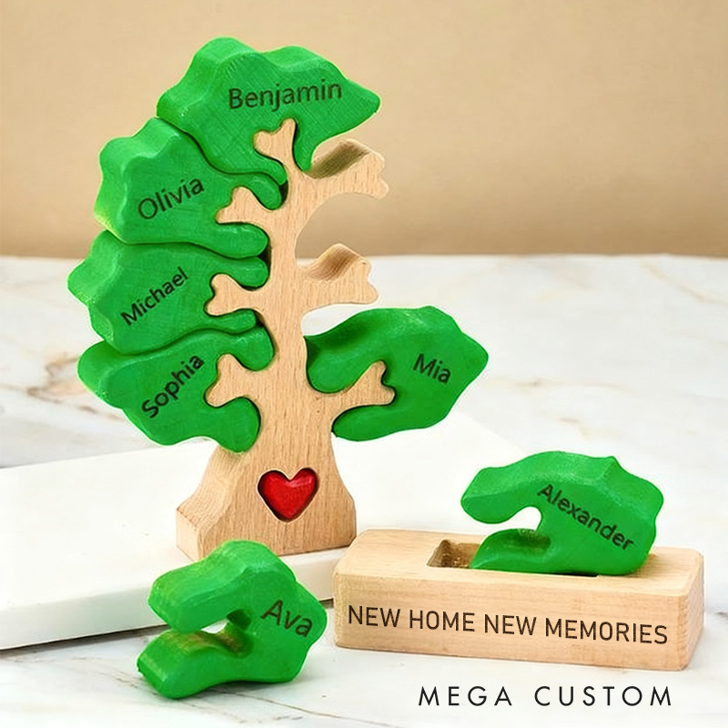 Personalized Family Tree Puzzle Wooden Home Sweet Home Decor Unique Housewarming Gift Custom Family Keepsake for New Home Living Room Decoration