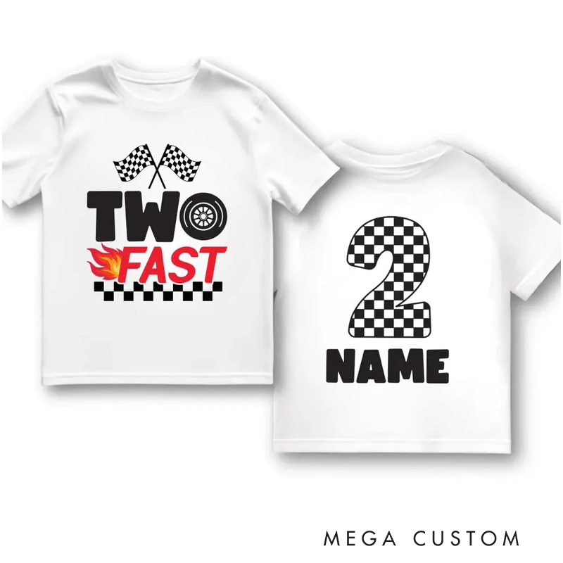 Personalized Boys 2nd Birthday Kids Shirt Racing Birthday Party Matching Shirts Boys Race Car T-Shirt