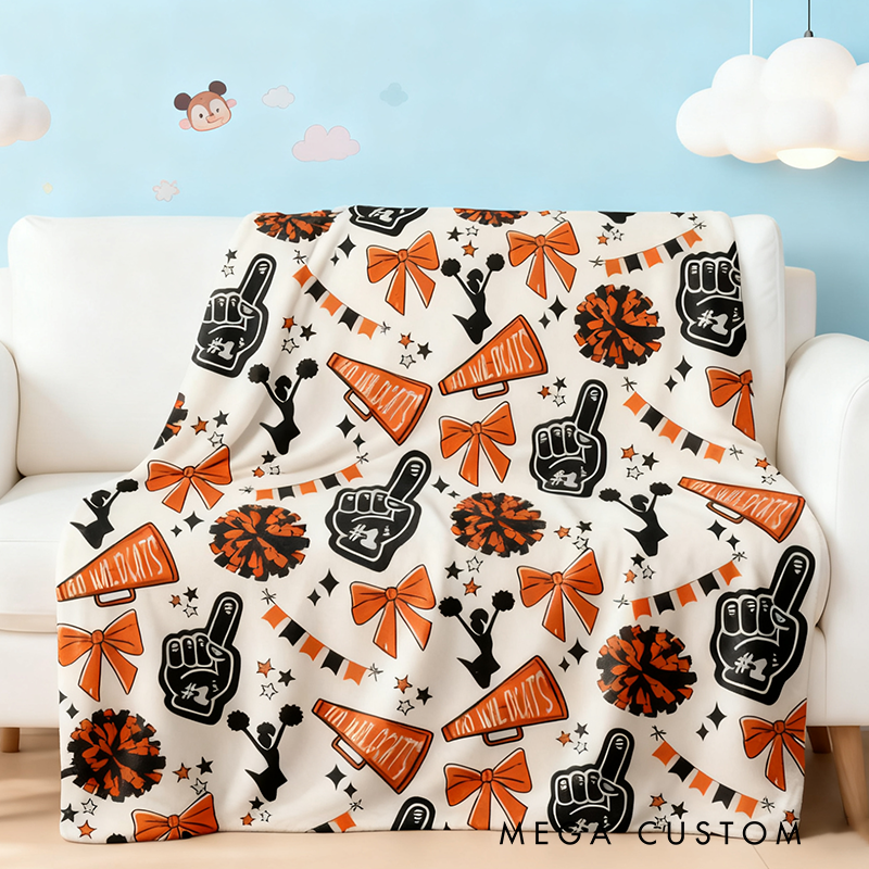 Personalized Cheerleading Blanket with Vibrant Pom Poms and Bow Design Perfect for Showing Team Spirit and Staying Cozy