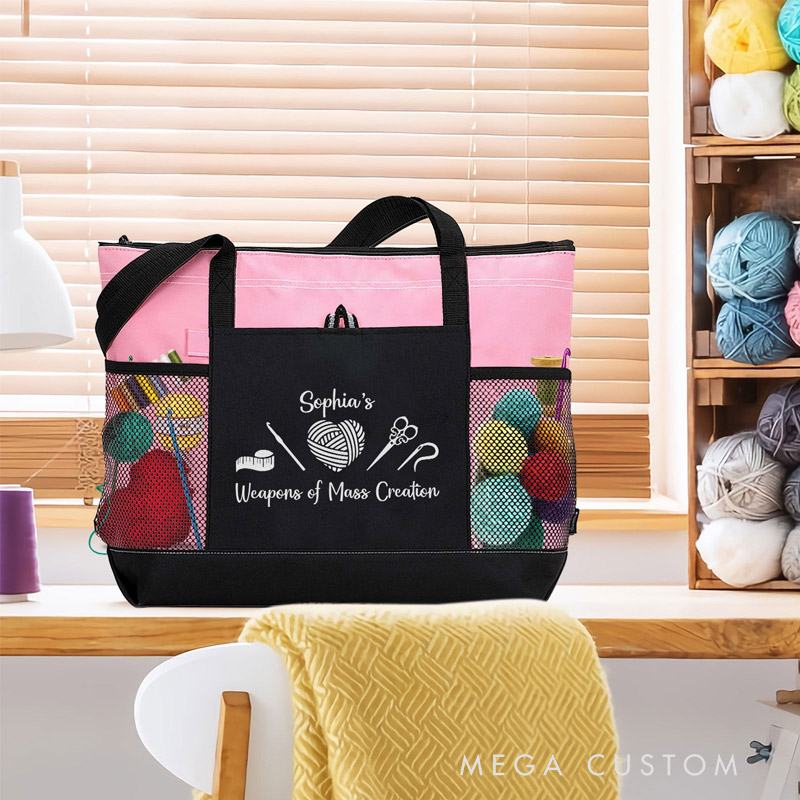 Personalized Weapons Of Mass Creation Tote Bag Gift For Crocheter And Knitter