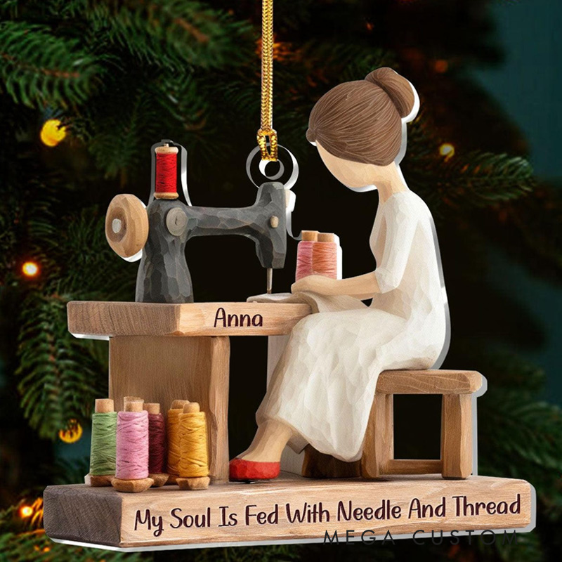 Personalized Sewing Ornament My Sewing Space Is My Happy Place Acrylic Ornament, Sewing Christmas Ornaments