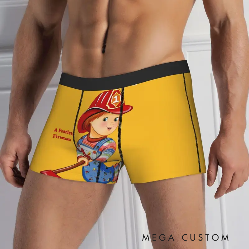 Personalized Firefighter Themed Funny Boxers with Fearless Fireman Design Playful Gift for Firefighter