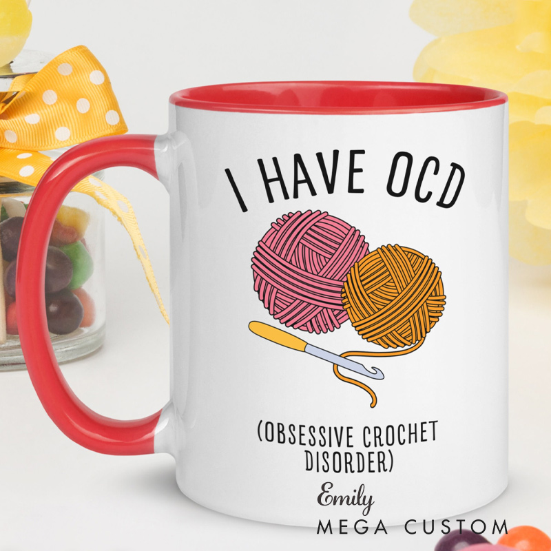 Personalized Knitting Accent Mug I Have Ocd Gift for Crochet Lover
