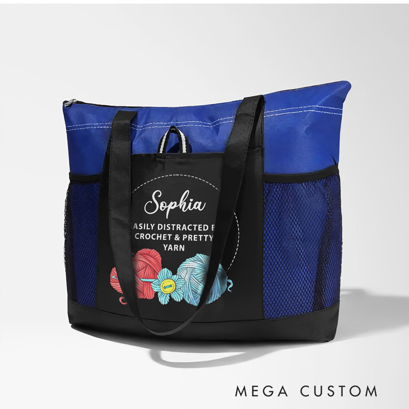 Personalized Easily Distracted By Knitting And Pretty Yarn Tote Bag Gift For Crocheter And Knitter