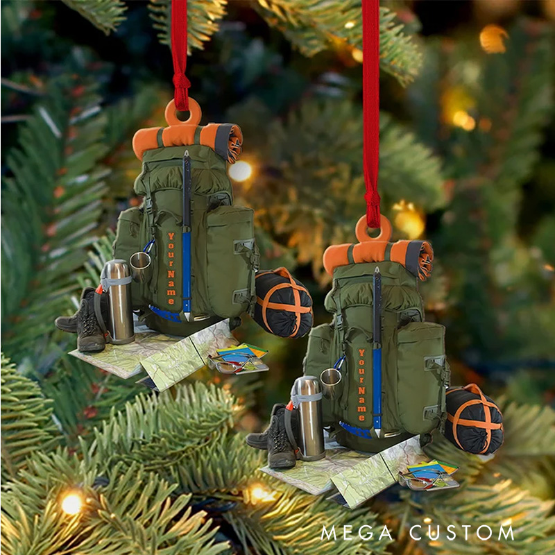 Personalized Hiking Bag Christmas Ornament Camping Hiking Lover Ornament Keepsake Gift for Camper Hiking Decor Gift