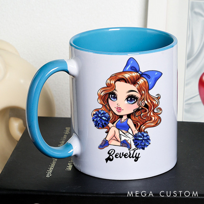 Personalized Cheerleader Mug with Custom Name and Cute Cartoon Design