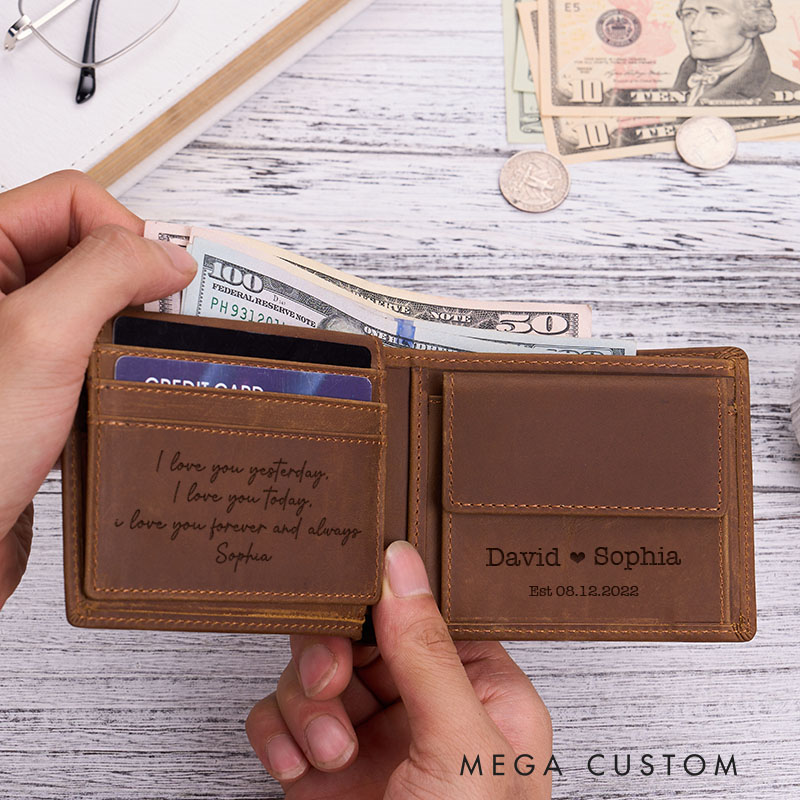 Personalized Leather Wallet for Husband Boyfriend Men's Crazy Horse Leather Wallet Thoughtful Gift for Him Anniversary Valentine Gift Wallet