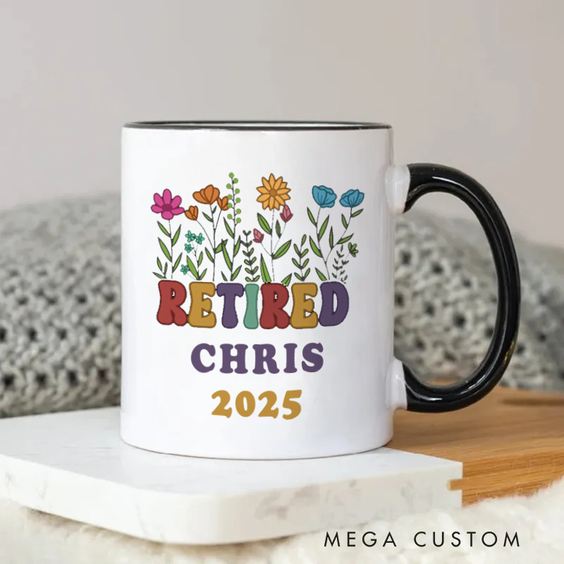 Personalized Colorful and Floral Retirement Mug Coffee Mug for Friends Coworkers
