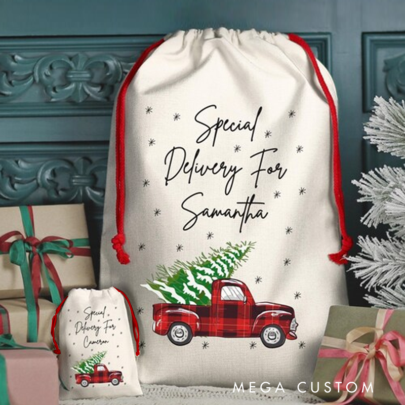 Personalised Christmas Truck Santa Bag Custom Christmas Truck Christmas Santa Bag Gift Sack Special Delivery for Personalized Santa Bag Present Bag