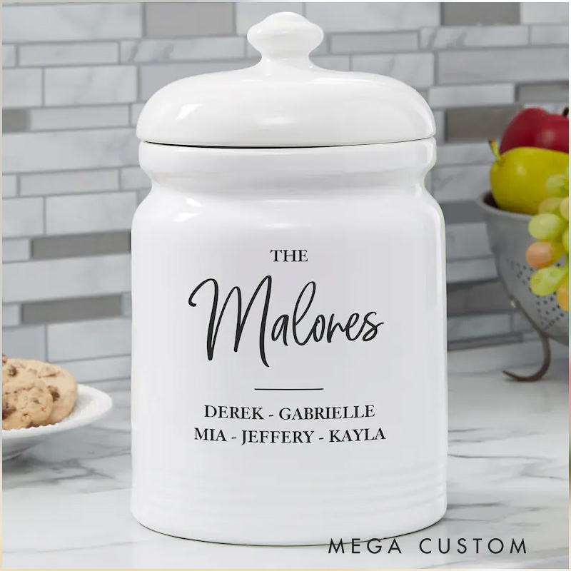 Personalized Family Cookie Jar Custom Cookie Storage with Name Farmhouse Kitchen Baker Family Kids Christmas Gift Baking Lover Gifts