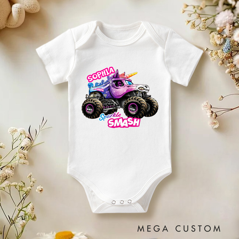 Personalized Trucker Jam of Sparkle Baby Bodysuit with Name Birthday Christmas Gift for Baby