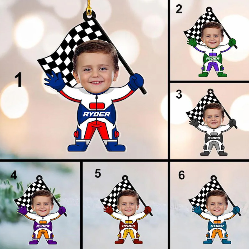 Personalized Racer Boy Ornament Personalized Racing Photo Ornament Christmas Gift for Kids Custom Racing Ornament Face Christmas Ornament