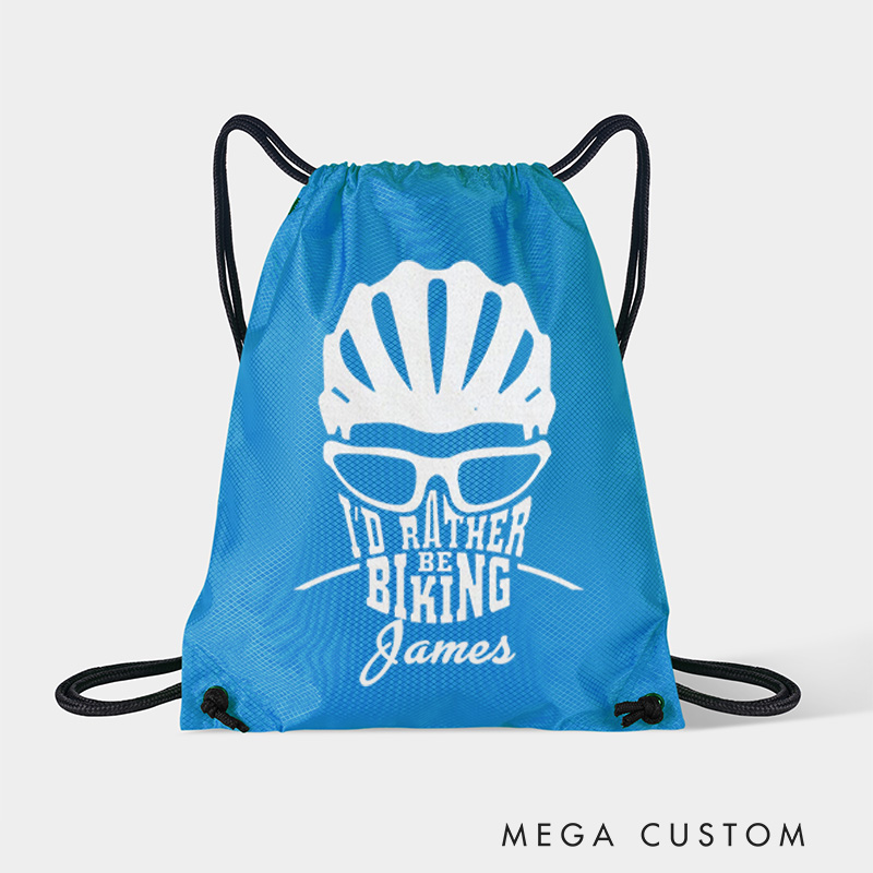 Personalized Drawstring Bag About Id Rather Be Biking Sports Backpack Bags Biker Typography Graphic Eco Friendly Tote Bag Bike Enthusiast Gift