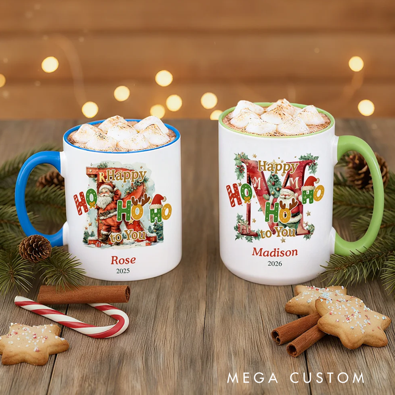 Personalized Happy HoHoHo to You Christmas Initial Ceramic Coffee Mug with Name Christmas Gift for Family Kids