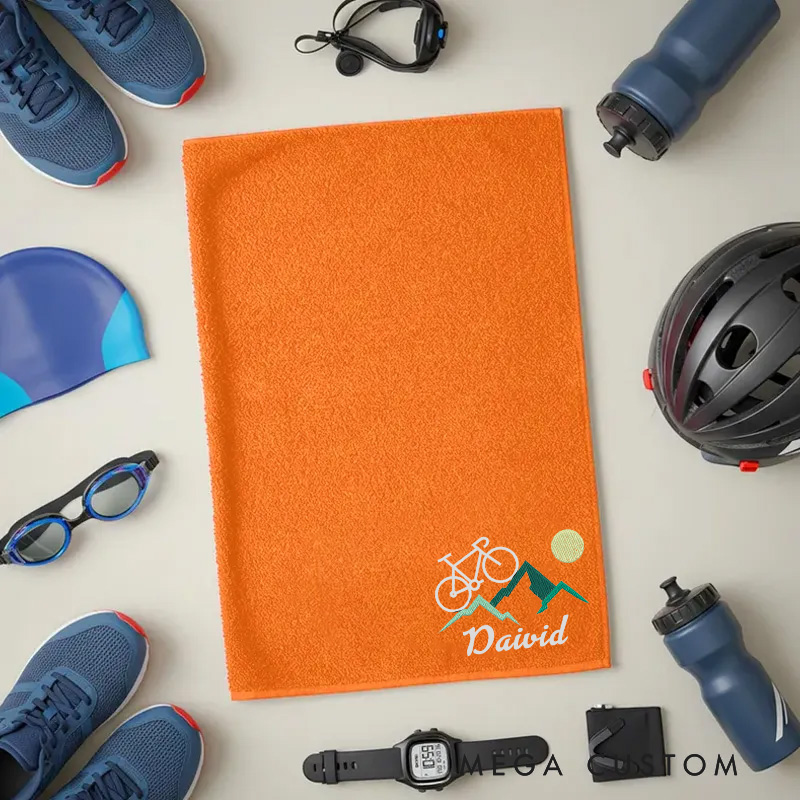 Personalized Embroidered Bicycle Towel Name with Mountain Bike Racing Logo Machine Embroidery for Triathletes Cyclist