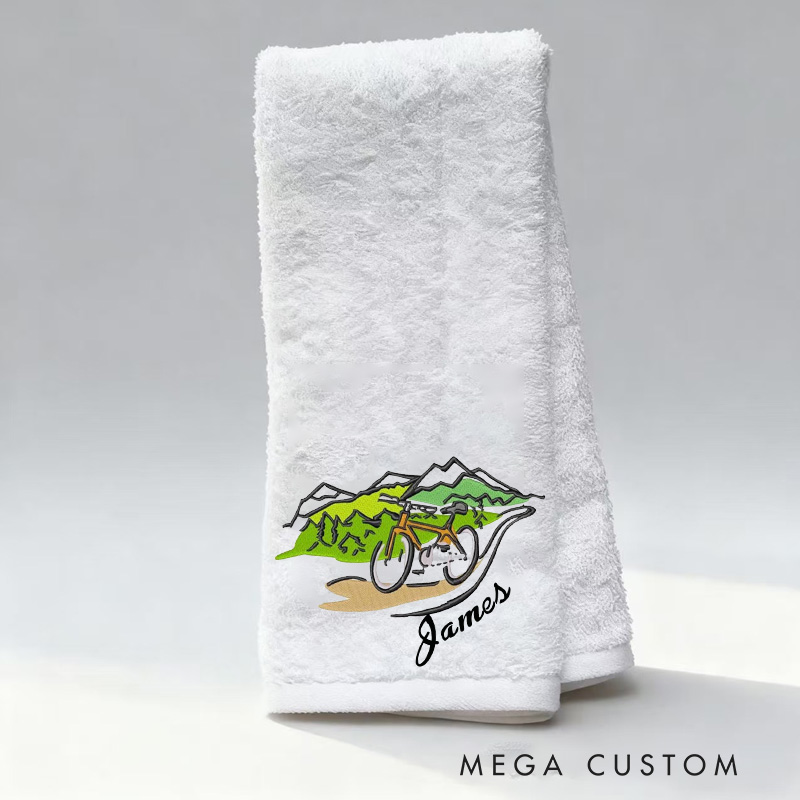Personalized Embroidered Bicycle Towel Name with Mountain Bike Machine Embroidery for Triathletes Cyclist