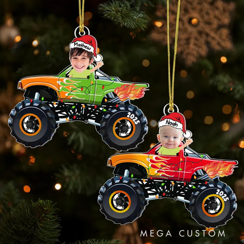 Personalized Monster Truck Photo Acrylic Ornament Kids Gift