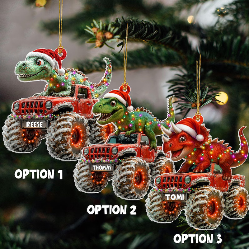 Personalized Dinosaur Christmas Ornament Monster Truck Ornament Boys Dino Christmas Ornament Baby Boy Christmas Present Christmas Gift for Child