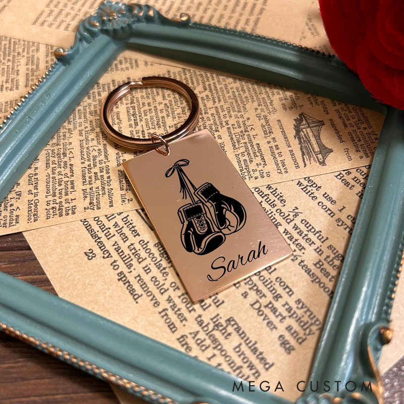 Personalized Boxing Themed Keychain Fitness Box Gloves Custom Names Gift for Gym Lover or Anniversaries