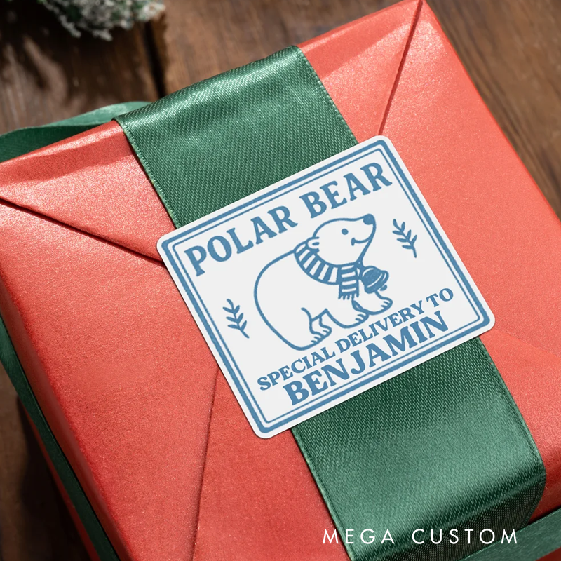 Personalized Stamp Style Christmas Elements Waterproof Sticker with Name Gift Decoration Christmas Gift for Family Kids