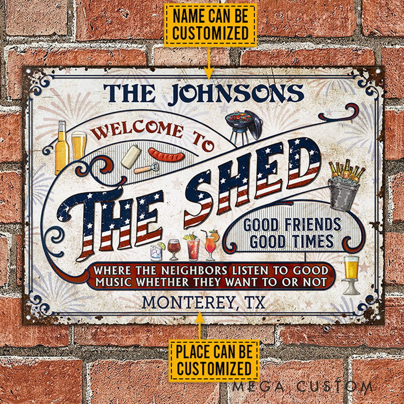 Personalized Shed Grilling Stars Stripes Listen to the Good Music Custom Classic Metal Signs