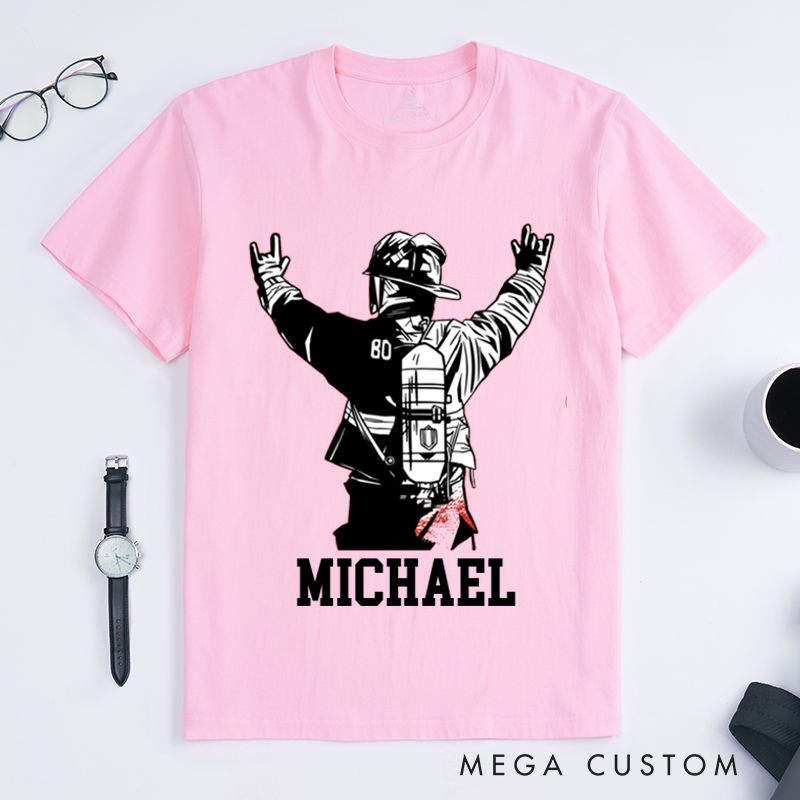 Personalized Firefighter T-Shirts Firefighter Helmet Design T-Shirt Firefighter Dad Gift