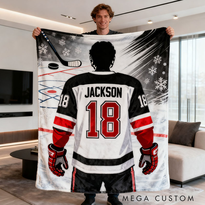 Personalized Hockey Blanket with Custom Name, Number, and The Perfect Gift for Hockey Fans
