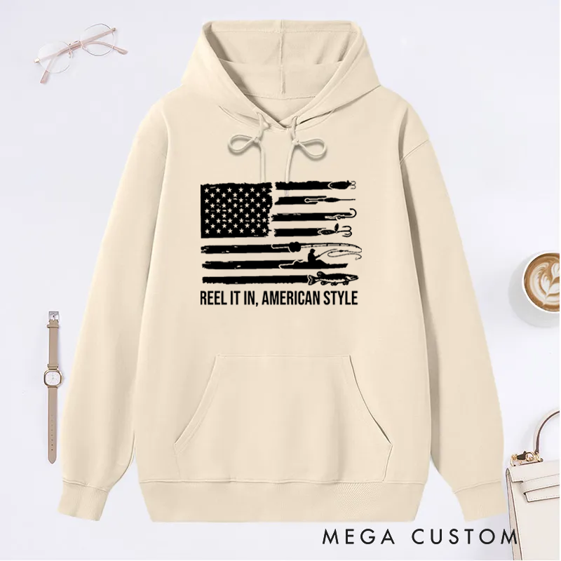 Personalized Fishing American Flag Hoodie American Flag Fishing Hoodie Patriotic Fisherman Gift Comfortable Outdoor Sweatshirt for Fishing Enthusiasts