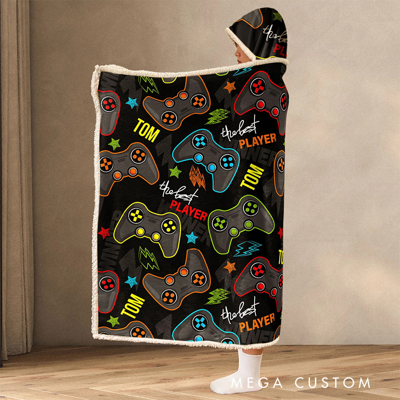 Personalized The Best Player Wearable Blanket Hoodie with Name Game Lover Gift for Friends Birthday Gift