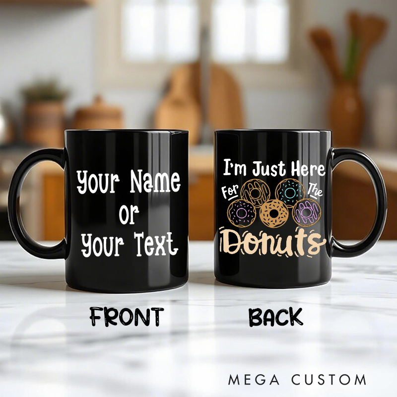 Personalized Police Themed Mug with Custom Name and I'm Just Here for the Donuts Gift for Police Officers
