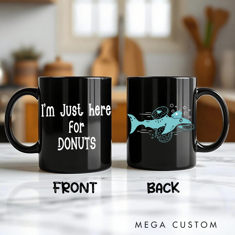 Personalized Police Themed Mug with I'm Just Here for Donuts Shark Design Fun and Unique Gift for Police Officers
