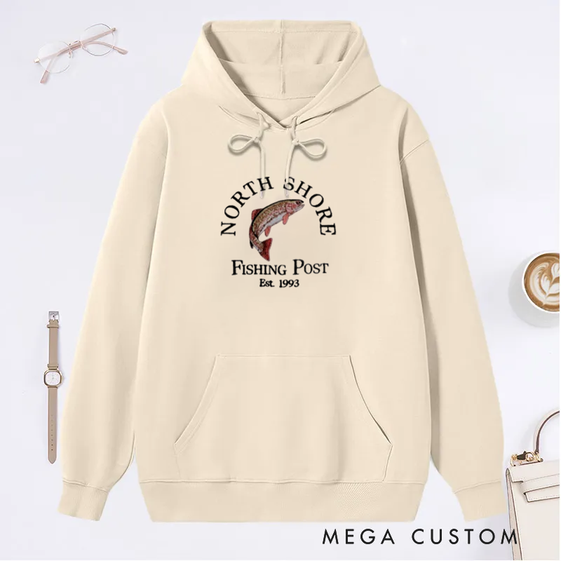 Personalized North Shore Fishing Hoodie North Shores Fishing Post Sweatshirt Cozy Outdoor Sweatshirt for Fishing Enthusiasts
