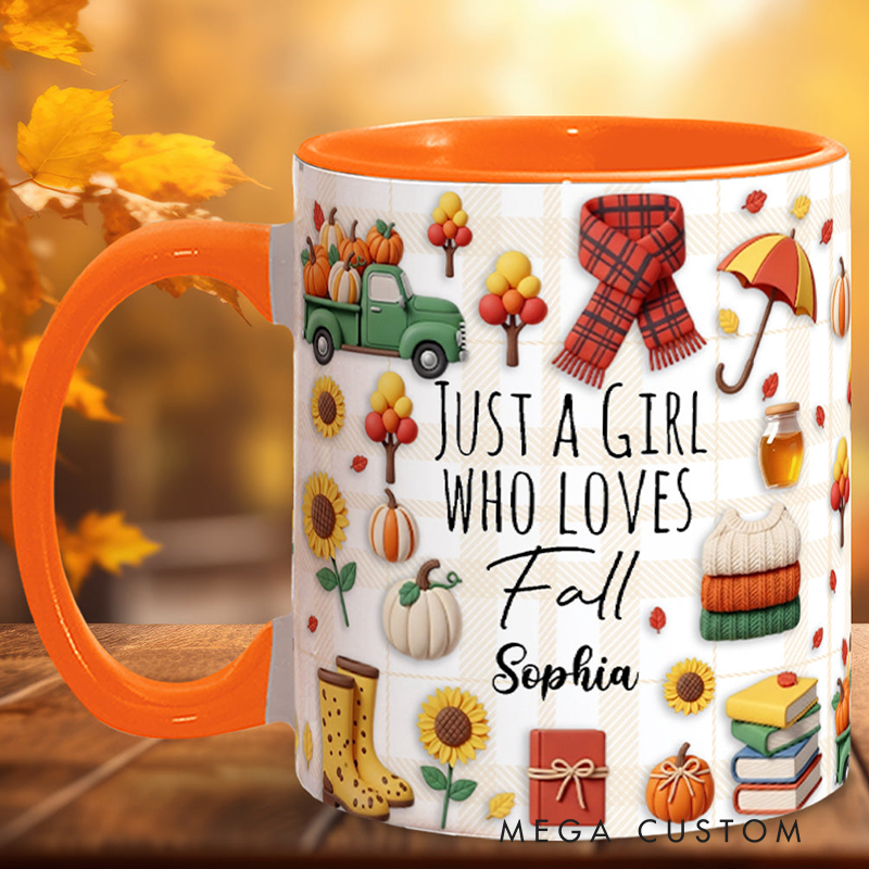 Personalized Just a Girl Who Loves Fall Custom Autumn Accent Mug