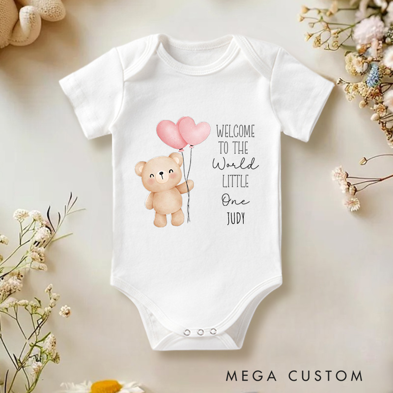 Personalized Cute Bear the Yellow Balloon Baby Onesie Cute Baby Gift Baby Shower Gift