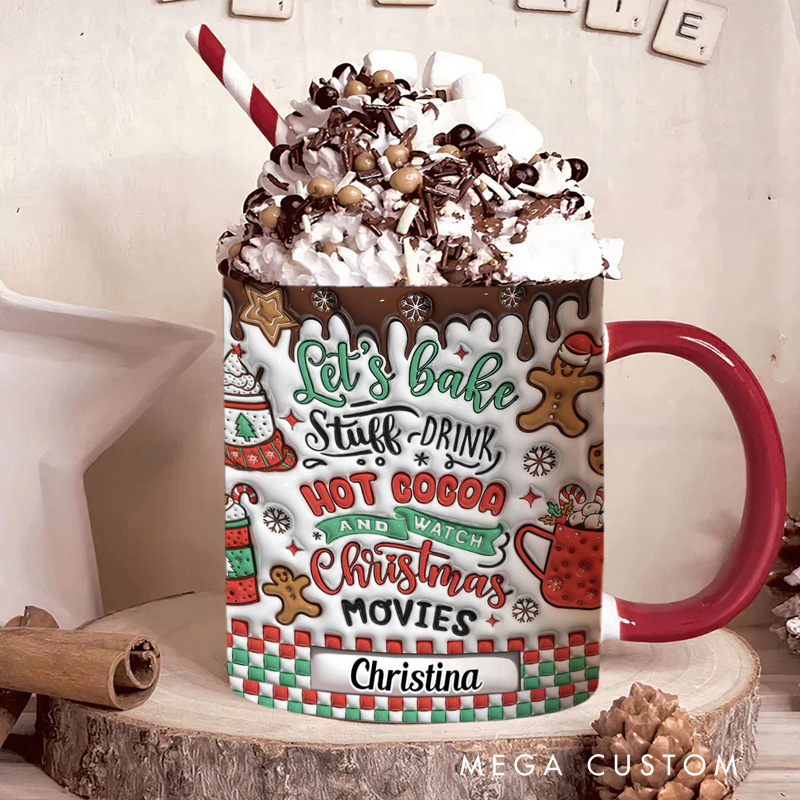 Personalized Let's Bake Stuff Mug with Name 11oz Ceramic Baking Accent Mug Coffee Cup for Baker Mom Sister Daughter Baking Lover Gift
